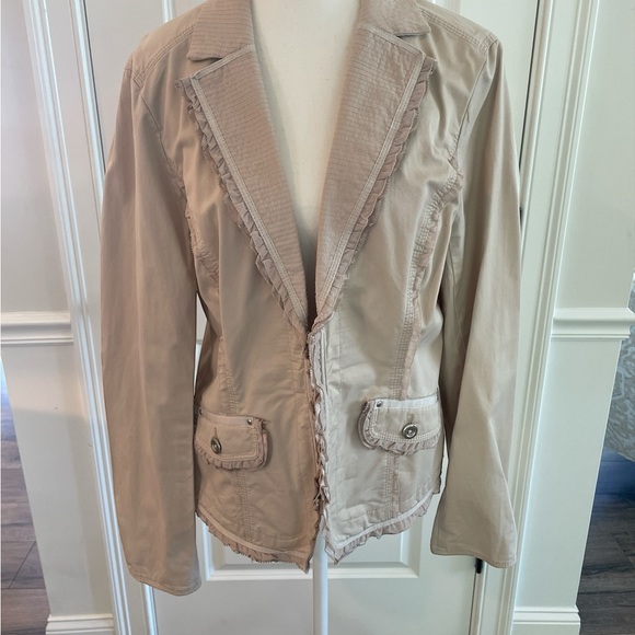 WHBM Women's 14 Tan Utility Blazer Safari Jacket drenched in feminine details! - Picture 1 of 6